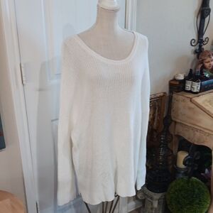 Eileen Fisher Vanilla Chain Link Knit Scoop Neck Sweater Organic Cotton